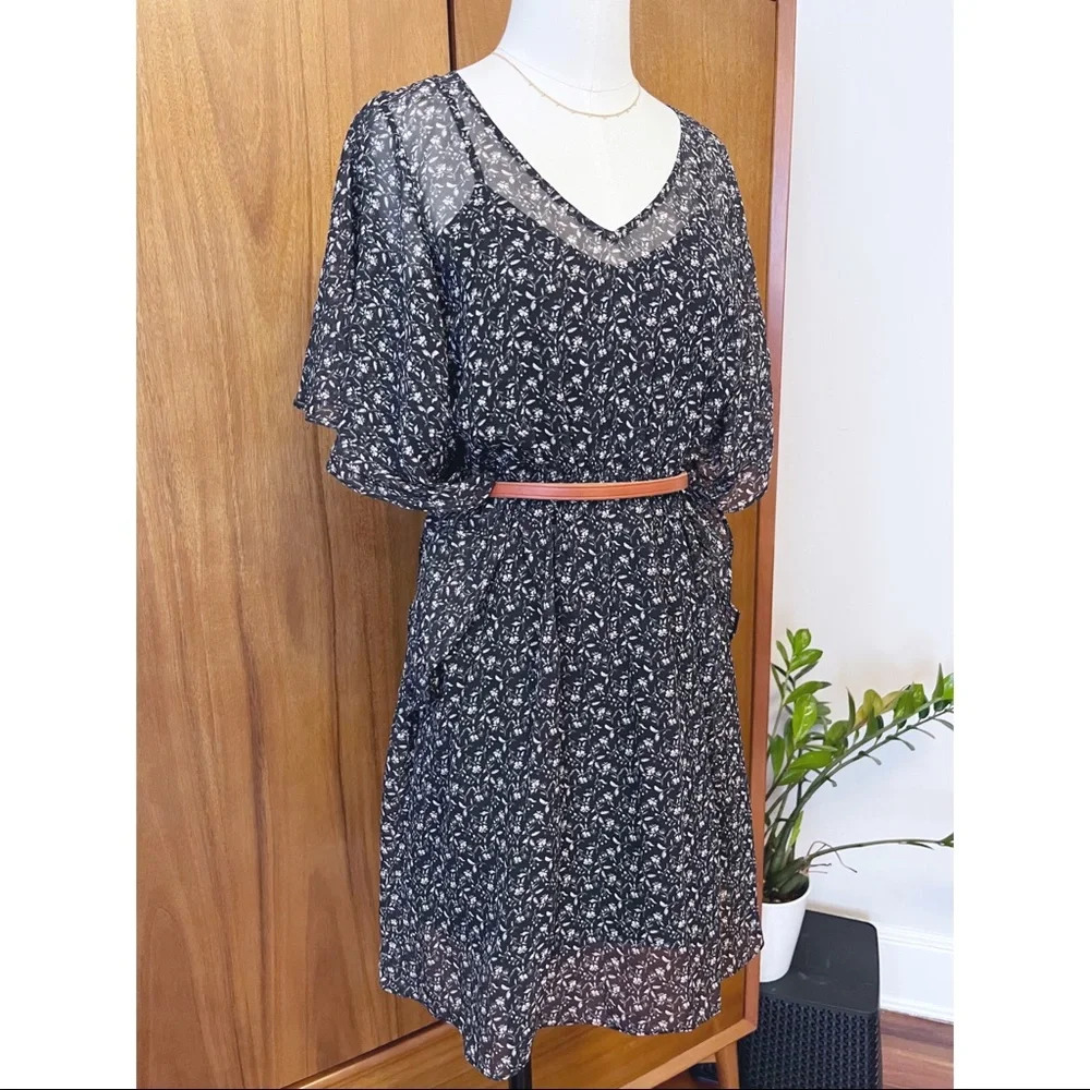 Madewell Sheer Floral Flutter Sleeve Dress